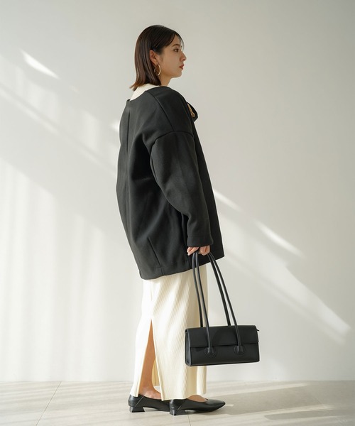 rectangle（レクタングル）の「メルトンミディコクーンコート（ノーカラーコート・レディース・ベージュ/ブラック・FREE）」の15枚目の写真