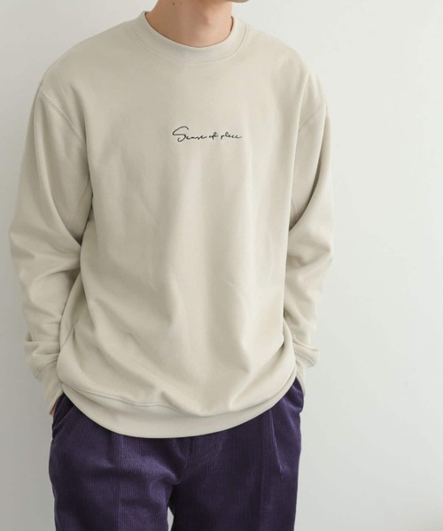 SENSE OF PLACE by URBAN RESEARCH（センスオブプレイスバイアーバンリサーチ）の「『ユニセックス』シシュウフェイクスエードスウェットシャツ（スウェット・メンズ・ライトブルー/ブラック/ブラウン/ライトベージュ・MEDIUM/LARGE）」の5枚目の写真