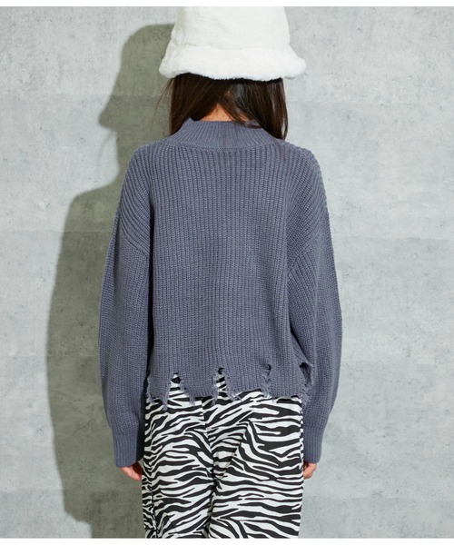 ANAP kids（アナップキッズ）の「ダメージクロップド丈ニットトップスセーター（ニット/セーター・キッズ・ネイビー/ピンク/ブラック/アイボリー・110cm/120cm/130cm）」の11枚目の写真