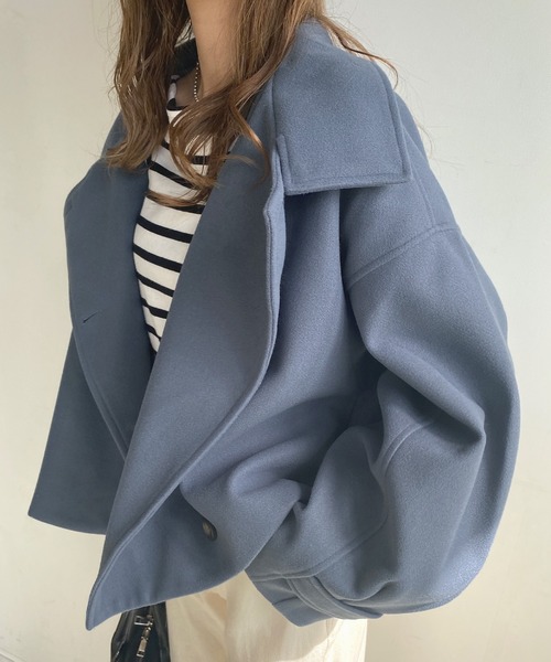 Futier land（フューティアランド）の「フェイクウールスタンドカラーショートコート（その他アウター・レディース・ブラウン/ブルー/アイボリー/ブラック/パープル・MEDIUM）」の5枚目の写真