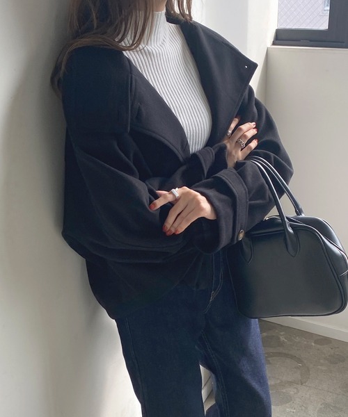 Futier land（フューティアランド）の「フェイクウールスタンドカラーショートコート（その他アウター・レディース・ブラウン/ブルー/アイボリー/ブラック/パープル・MEDIUM）」の3枚目の写真