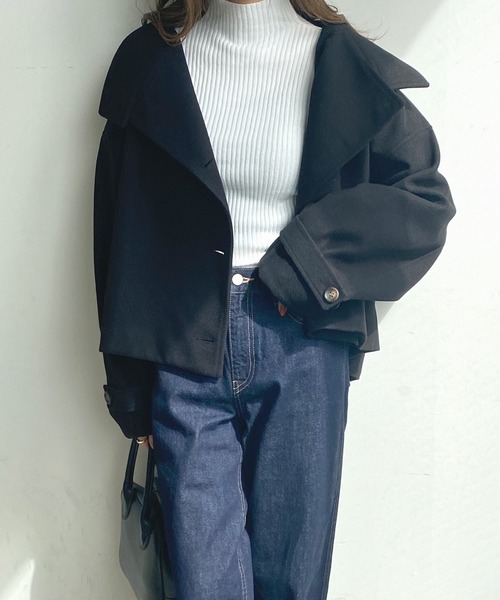 Futier land（フューティアランド）の「フェイクウールスタンドカラーショートコート（その他アウター・レディース・ブラウン/ブルー/アイボリー/ブラック/パープル・MEDIUM）」の12枚目の写真