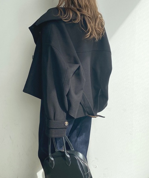 Futier land（フューティアランド）の「フェイクウールスタンドカラーショートコート（その他アウター・レディース・ブラウン/ブルー/アイボリー/ブラック/パープル・MEDIUM）」の18枚目の写真