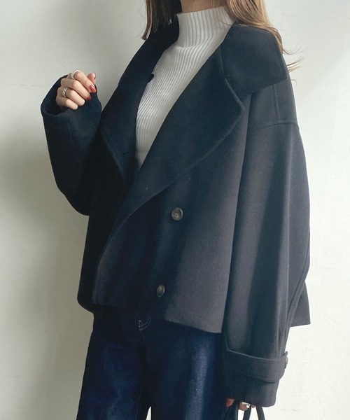 Futier land（フューティアランド）の「フェイクウールスタンドカラーショートコート（その他アウター・レディース・ブラウン/ブルー/アイボリー/ブラック/パープル・MEDIUM）」の6枚目の写真