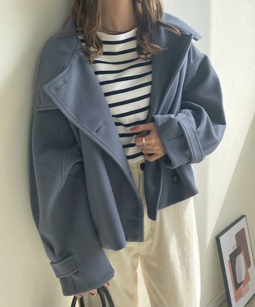 Futier land（フューティアランド）の「フェイクウールスタンドカラーショートコート（その他アウター・レディース・ブラウン/ブルー/アイボリー/ブラック/パープル・MEDIUM）」の19枚目の写真