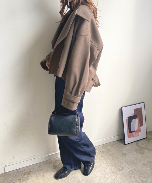 Futier land（フューティアランド）の「フェイクウールスタンドカラーショートコート（その他アウター・レディース・ブラウン/ブルー/アイボリー/ブラック/パープル・MEDIUM）」の15枚目の写真