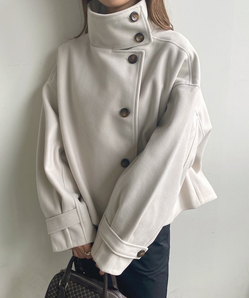 Futier land（フューティアランド）の「フェイクウールスタンドカラーショートコート（その他アウター・レディース・ブラウン/ブルー/アイボリー/ブラック/パープル・MEDIUM）」の21枚目の写真