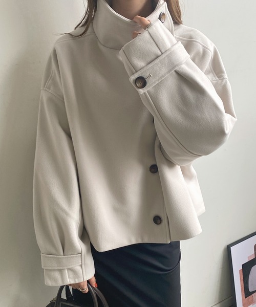 Futier land（フューティアランド）の「フェイクウールスタンドカラーショートコート（その他アウター・レディース・ブラウン/ブルー/アイボリー/ブラック/パープル・MEDIUM）」の22枚目の写真