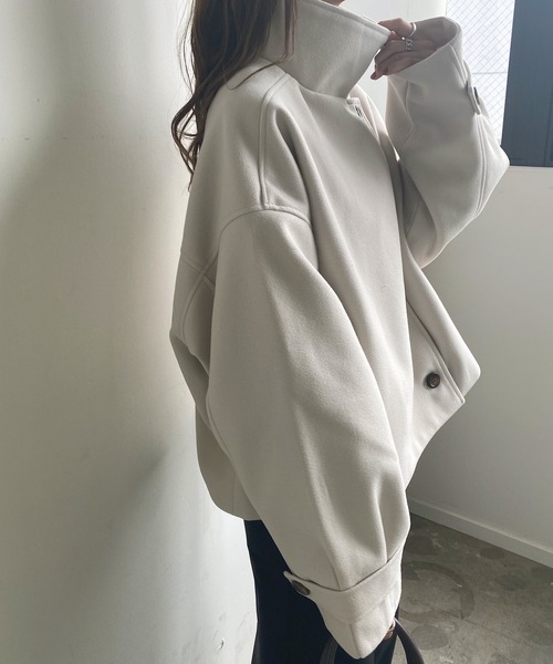 Futier land（フューティアランド）の「フェイクウールスタンドカラーショートコート（その他アウター・レディース・ブラウン/ブルー/アイボリー/ブラック/パープル・MEDIUM）」の9枚目の写真