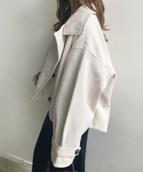 Futier land（フューティアランド）の「フェイクウールスタンドカラーショートコート（その他アウター・レディース・ブラウン/ブルー/アイボリー/ブラック/パープル・MEDIUM）」の16枚目の写真