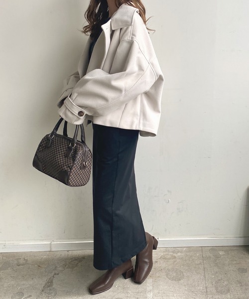 Futier land（フューティアランド）の「フェイクウールスタンドカラーショートコート（その他アウター・レディース・ブラウン/ブルー/アイボリー/ブラック/パープル・MEDIUM）」の10枚目の写真