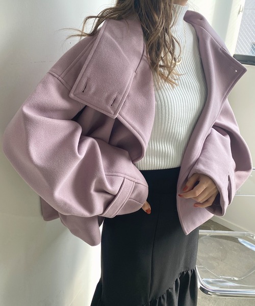 Futier land（フューティアランド）の「フェイクウールスタンドカラーショートコート（その他アウター・レディース・ブラウン/ブルー/アイボリー/ブラック/パープル・MEDIUM）」の17枚目の写真