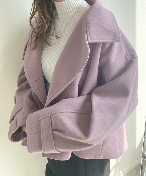 Futier land（フューティアランド）の「フェイクウールスタンドカラーショートコート（その他アウター・レディース・ブラウン/ブルー/アイボリー/ブラック/パープル・MEDIUM）」の11枚目の写真