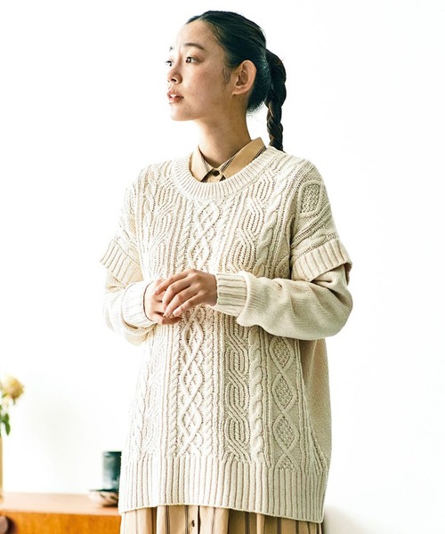 and myera(アンド マイラ)の「and myera アランニットセーター(ニット/セーター・レディース・ブラック/キナリ・MEDIUM/LARGE/X-LARGE/SMALL)」の2枚目の写真