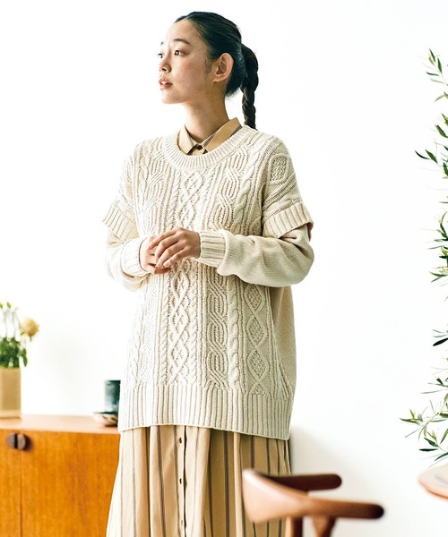 and myera(アンド マイラ)の「and myera アランニットセーター(ニット/セーター・レディース・ブラック/キナリ・MEDIUM/LARGE/X-LARGE/SMALL)」の5枚目の写真