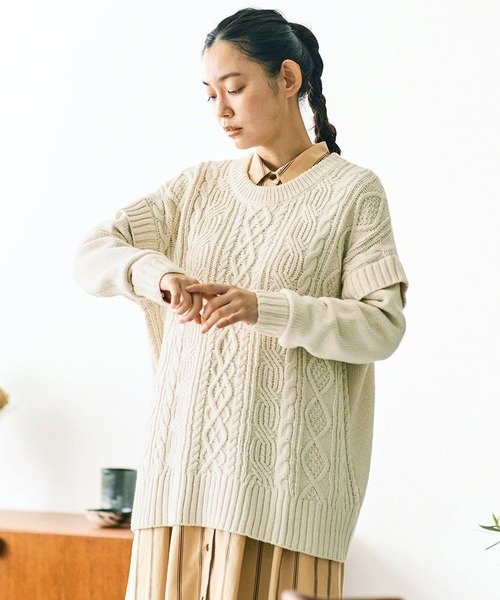 and myera(アンド マイラ)の「and myera アランニットセーター(ニット/セーター・レディース・ブラック/キナリ・MEDIUM/LARGE/X-LARGE/SMALL)」の7枚目の写真