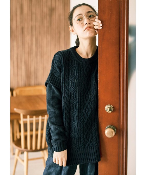 and myera(アンド マイラ)の「and myera アランニットセーター(ニット/セーター・レディース・ブラック/キナリ・MEDIUM/LARGE/X-LARGE/SMALL)」の14枚目の写真