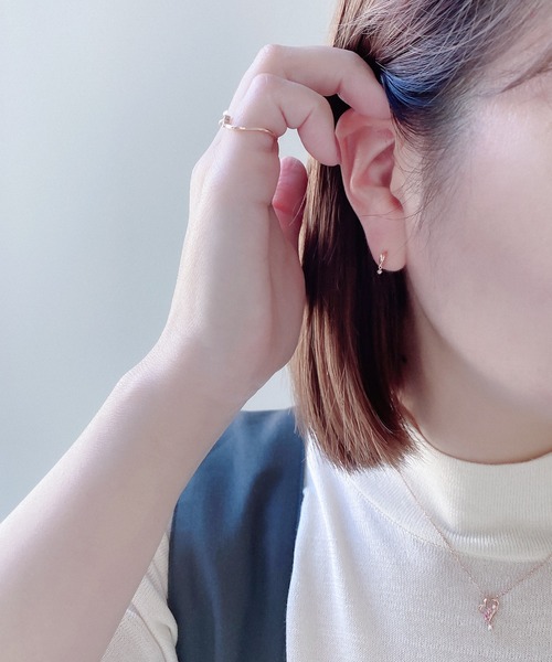 美品☆エステールBLOOM K10WGダイヤモンドフープピアス K10 ピンクゴールド ダイヤモンド ピアス ESTELLE/エステール