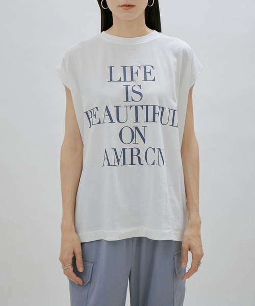 AMERICANA（アメリカーナ）の「[追加]【Americana for SALON】LIFE IS BEAUTIFUL ノースリーブT（Tシャツ/カットソー・レディース・ネイビー/オフホワイト・FREE）」の10枚目の写真
