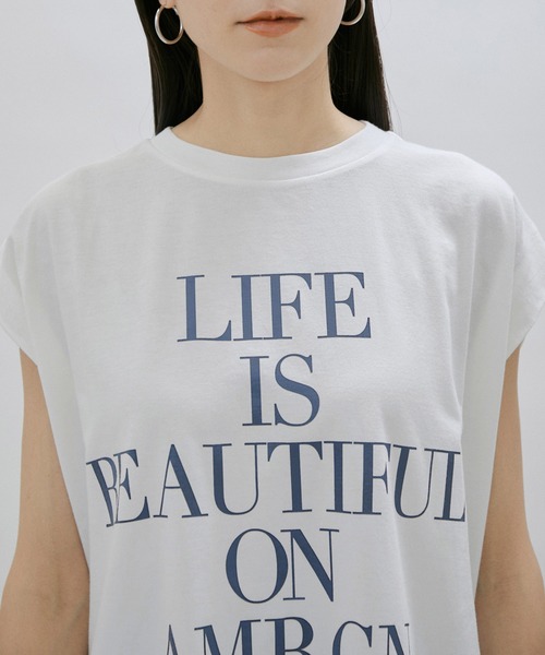 AMERICANA（アメリカーナ）の「[追加]【Americana for SALON】LIFE IS BEAUTIFUL ノースリーブT（Tシャツ/カットソー・レディース・ネイビー/オフホワイト・FREE）」の4枚目の写真