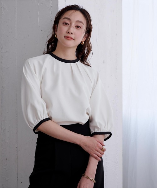 UR'S(ユアーズ)の「バイカラータックネックブラウス(シャツ/ブラウス・レディース・ホワイト/ネイビー・S/M/L)」の15枚目の写真