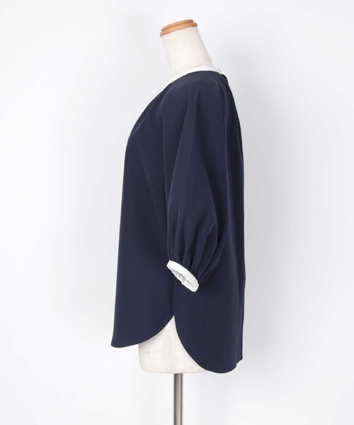 UR'S(ユアーズ)の「バイカラータックネックブラウス(シャツ/ブラウス・レディース・ホワイト/ネイビー・S/M/L)」の10枚目の写真