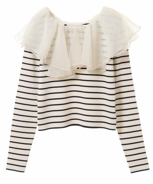 31 Sons de mode（トランテアン　ソン　ドゥ　モード）の「オーガンフリルニット（ニット/セーター・レディース・ブラック/オフホワイト/ブラック×ホワイト・36）」の3枚目の写真