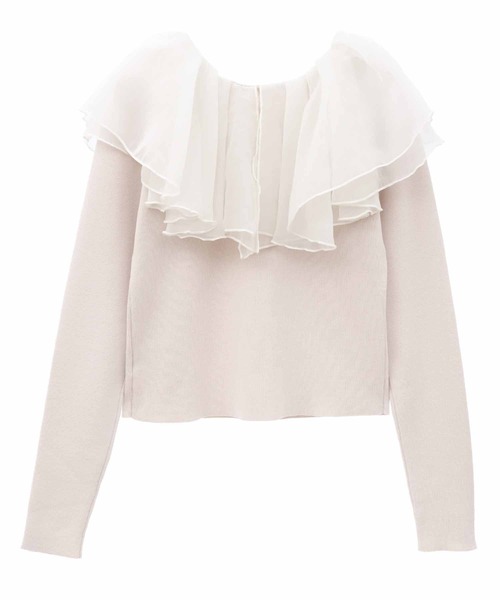 31 Sons de mode（トランテアン　ソン　ドゥ　モード）の「オーガンフリルニット（ニット/セーター・レディース・ブラック/オフホワイト/ブラック×ホワイト・36）」の21枚目の写真