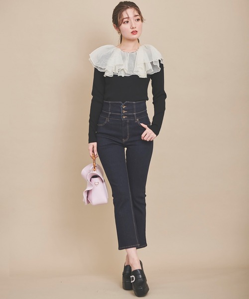 31 Sons de mode（トランテアン　ソン　ドゥ　モード）の「オーガンフリルニット（ニット/セーター・レディース・ブラック/オフホワイト/ブラック×ホワイト・36）」の13枚目の写真