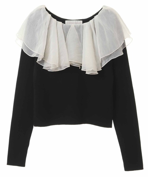 31 Sons de mode（トランテアン　ソン　ドゥ　モード）の「オーガンフリルニット（ニット/セーター・レディース・ブラック/オフホワイト/ブラック×ホワイト・36）」の22枚目の写真