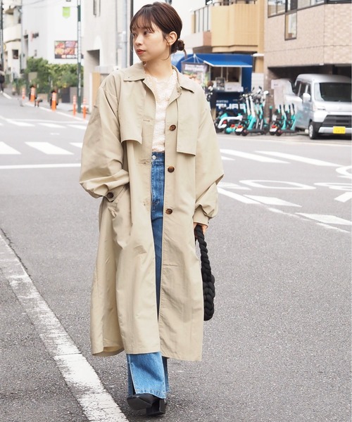 tiptop（ティップトップ）の「ナイロンステンカラーコート（ステンカラーコート・レディース・ベージュ/ブラック/オフホワイト・FREE）」の3枚目の写真