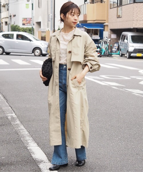 tiptop（ティップトップ）の「ナイロンステンカラーコート（ステンカラーコート・レディース・ベージュ/ブラック/オフホワイト・FREE）」の4枚目の写真