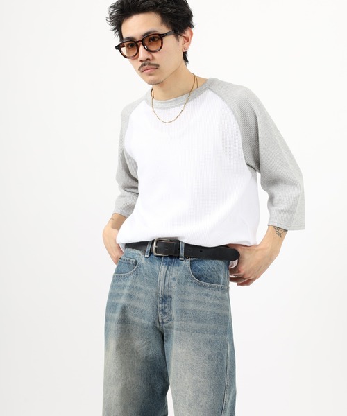 JEMORGAN（ジェーイーモーガン）の「JEMORGAN ラグラン７分袖クルーＴ（Tシャツ/カットソー・メンズ・杢グレー/ホワイト/ブラック/ネイビー/カーキ/サックスブルー/ナチュラル/ホワイト系その他/ブラウン系/ホワイト系/グレー系/ネイビー系/マスタード/モカ/グリーン・M/XL/L/S）」の3枚目の写真