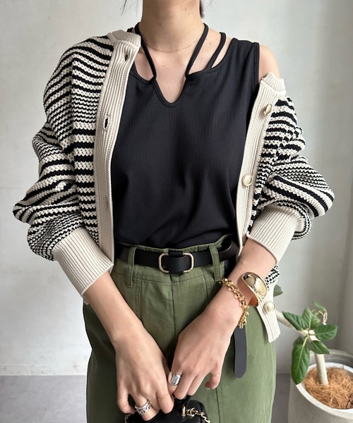 DouDou(ドゥドゥ)の「2WAYデザインタンク(タンクトップ・レディース・ホワイト/ブラック/ベージュ/グリーン・FREE)」の14枚目の写真