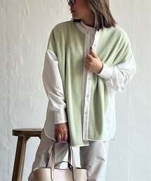 異素材切り替えリブシャツ