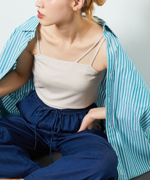 FREAK'S STORE（フリークスストア）の「【限定展開】テレコリブカップ付キャミソール（キャミソール・レディース・ブラック/モカ/ナチュラル/ブルー・ﾌﾘ-）」の10枚目の写真