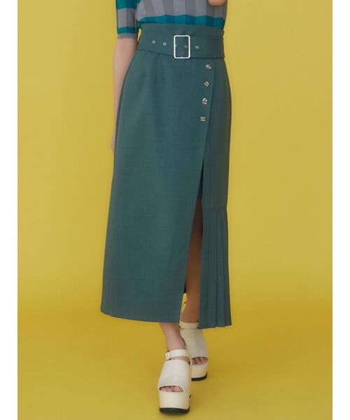 MURUA（ムルーア）の「アシメプリーツラップスカート（スカート・レディース・アイボリー/ブラック/グリーン・1/2）」の3枚目の写真