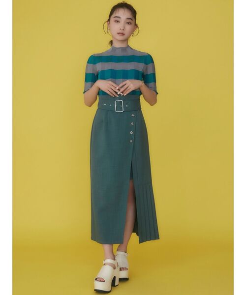 MURUA（ムルーア）の「アシメプリーツラップスカート（スカート・レディース・アイボリー/ブラック/グリーン・1/2）」の5枚目の写真