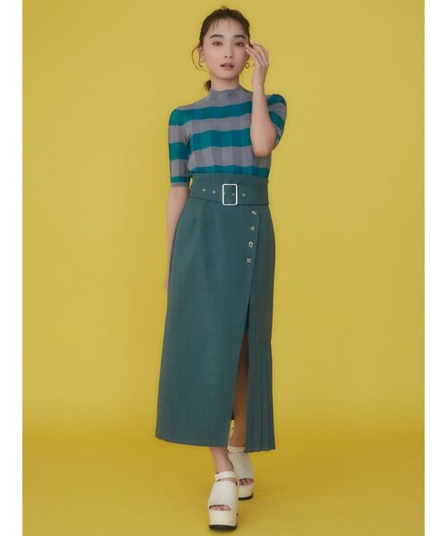 MURUA（ムルーア）の「アシメプリーツラップスカート（スカート・レディース・アイボリー/ブラック/グリーン・1/2）」の6枚目の写真