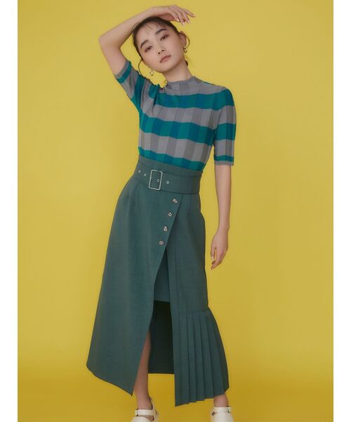 MURUA（ムルーア）の「アシメプリーツラップスカート（スカート・レディース・アイボリー/ブラック/グリーン・1/2）」の7枚目の写真