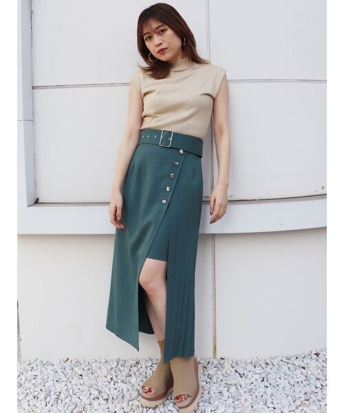 MURUA（ムルーア）の「アシメプリーツラップスカート（スカート・レディース・アイボリー/ブラック/グリーン・1/2）」の8枚目の写真