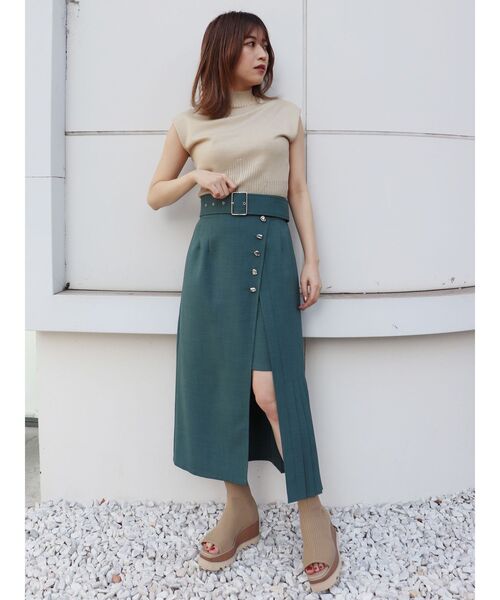 MURUA（ムルーア）の「アシメプリーツラップスカート（スカート・レディース・アイボリー/ブラック/グリーン・1/2）」の9枚目の写真