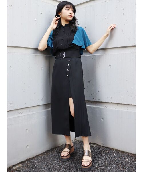 MURUA（ムルーア）の「アシメプリーツラップスカート（スカート・レディース・アイボリー/ブラック/グリーン・1/2）」の11枚目の写真