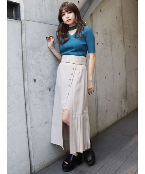 MURUA（ムルーア）の「アシメプリーツラップスカート（スカート・レディース・アイボリー/ブラック/グリーン・1/2）」の12枚目の写真