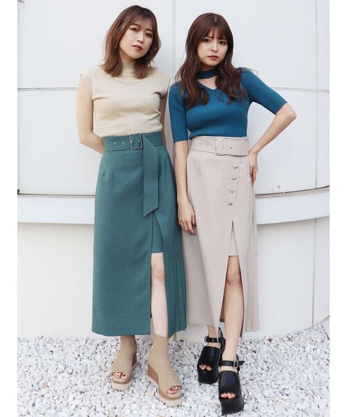 MURUA（ムルーア）の「アシメプリーツラップスカート（スカート・レディース・アイボリー/ブラック/グリーン・1/2）」の13枚目の写真