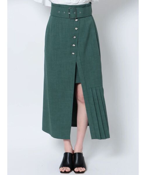 MURUA（ムルーア）の「アシメプリーツラップスカート（スカート・レディース・アイボリー/ブラック/グリーン・1/2）」の14枚目の写真