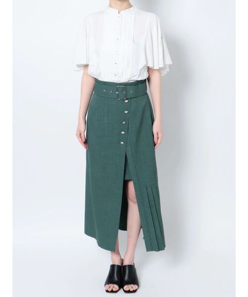 MURUA（ムルーア）の「アシメプリーツラップスカート（スカート・レディース・アイボリー/ブラック/グリーン・1/2）」の20枚目の写真