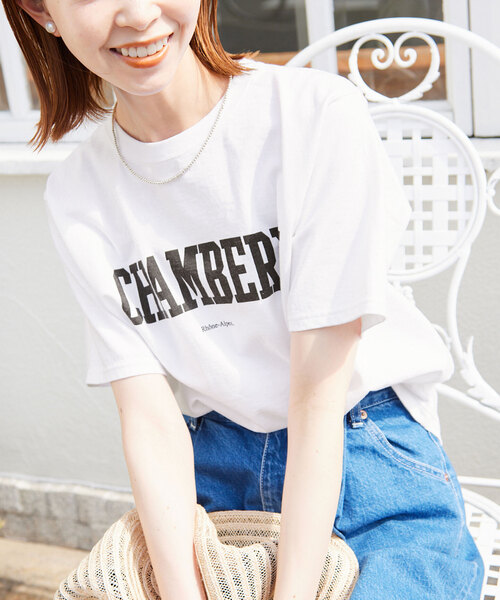 SLOBE IENA（スローブイエナ）の「CHAMBERYロゴTEE（Tシャツ/カットソー・レディース・チャコールグレー/ホワイト/ブルー・FREE）」の2枚目の写真