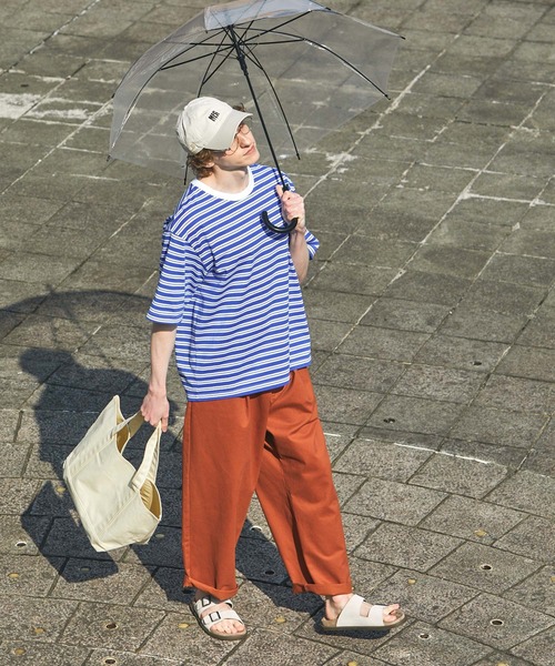 EMMA CLOTHES（エマクローズ）の「オーバーサイズ マルチボーダー ショートスリーブTシャツ EMMA CLOTHES（Tシャツ/カットソー・メンズ・ホワイト系/ベージュ系/グリーン系/ベージュ系2/グレー系/ホワイト系2・L/M）」の9枚目の写真