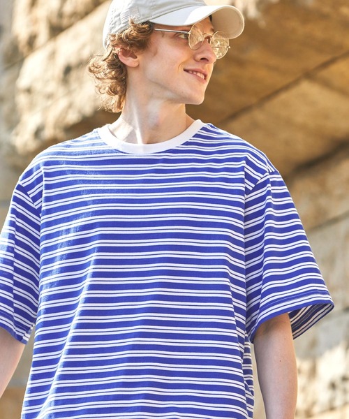 EMMA CLOTHES（エマクローズ）の「オーバーサイズ マルチボーダー ショートスリーブTシャツ EMMA CLOTHES（Tシャツ/カットソー・メンズ・ホワイト系/ベージュ系/グリーン系/ベージュ系2/グレー系/ホワイト系2・L/M）」の10枚目の写真